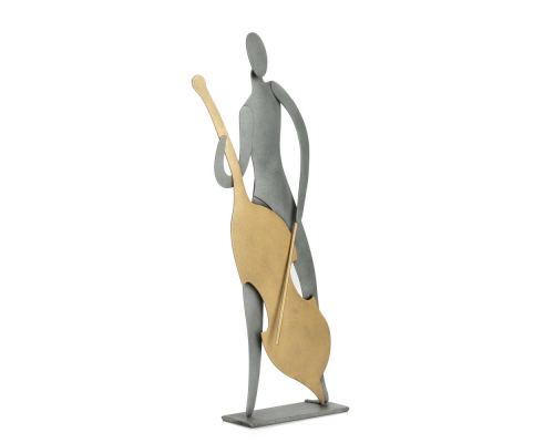 Cello Player Figurine - Modern Handmade Metal Wall Art & Tabletop Decorative Sculpture