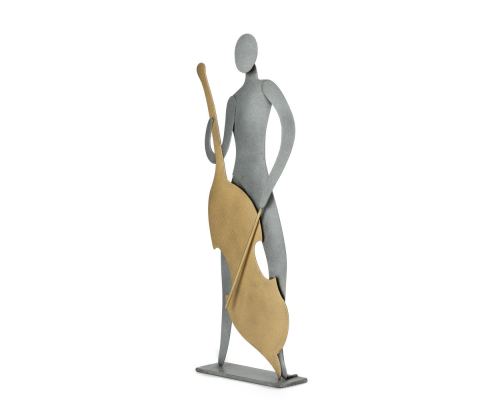 Cello Player Figurine - Modern Handmade Metal Wall Art & Tabletop Decorative Sculpture