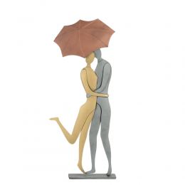 Love Couple with Umbrella - Modern Handmade Metal Wall Art & Tabletop Decorative Sculpture 10.2" (26cm)