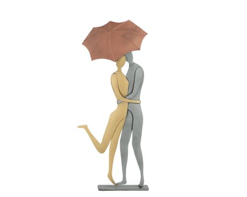 Love Couple with Umbrella - Modern Handmade Metal Wall Art & Tabletop Decorative Sculpture 10.2" (26cm)