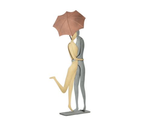 Couple with Umbrella - Modern Handmade Metal Wall Art & Tabletop Decorative Sculpture