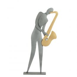 Saxophone Player Figurine - Modern Metal Wall Art & Tabletop Decor Sculpture, Handmade, 9.5" (24cm)