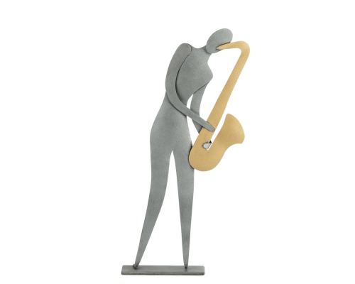 Saxophone Player Figurine - Modern Metal Wall Art & Tabletop Decor Sculpture, Handmade, 9.5" (24cm)