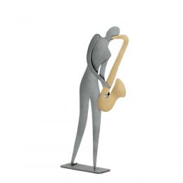 Saxophone Player Figurine - Modern Handmade Metal Wall Art & Tabletop Decor Sculpture