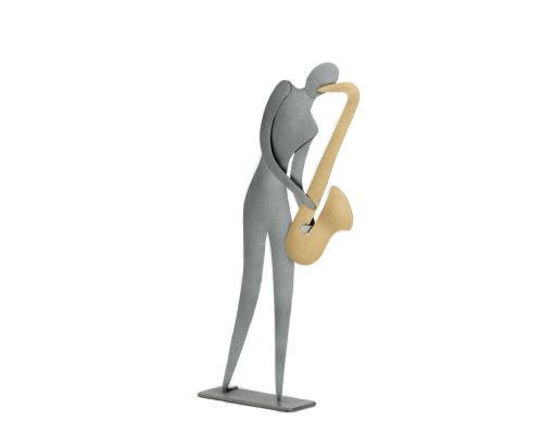 Saxophone Player Figurine - Modern Handmade Metal Wall Art & Tabletop Decor Sculpture