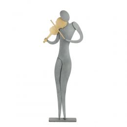 Violin Player Figurine - Modern Handmade Metal Wall Art & Tabletop Decor Sculpture 9.5" (24cm)