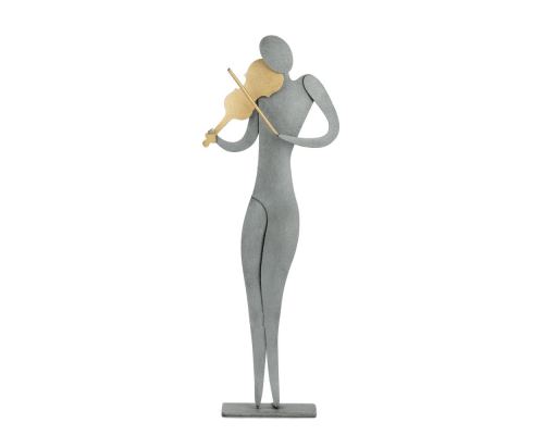 Violin Player Figurine - Modern Handmade Metal Wall Art & Tabletop Decor Sculpture 9.5" (24cm)