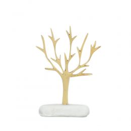 Decorative Olive Tree, Handmade of Brass on White Marble Base, 15cm (5.9'')