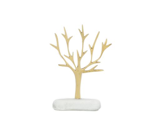 Decorative Olive Tree, Handmade of Brass on White Marble Base, 15cm (5.9'')