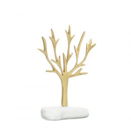 Decorative Olive Tree, Handmade of Brass on White Marble Base, 15cm (5.9'')