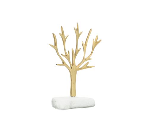 Decorative Olive Tree, Handmade of Brass on White Marble Base, 15cm (5.9'')