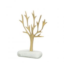 Decorative Olive Tree, Handmade of Brass on White Marble Base, 15cm (5.9'')