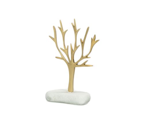 Decorative Olive Tree, Handmade of Brass on White Marble Base, 15cm (5.9'')