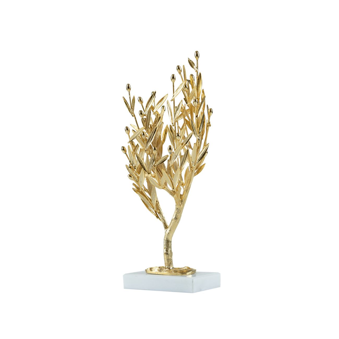 Decorative Olive Tree, Handmade of Brass with Golden Patina, Gold Olives on  White Marble Base, 29cm (11.4'')