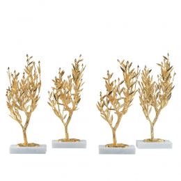 Decorative Olive Tree, Handmade of Brass with Golden Patina, Gold Olives on White Marble Base, 29cm (11.4'')