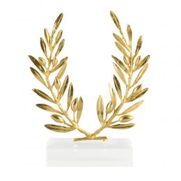 Decorative Olive Wreath, Handmade of Solid Brass with Golden Patina on Plexiglass Base, 18cm (7'')