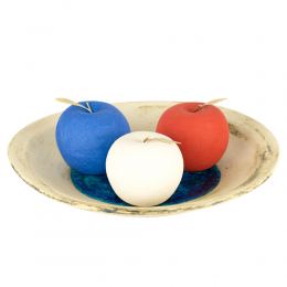 Set of 3 Handmade Ceramic & Brass Decorative Apples, Red, White & Blue