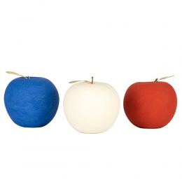 Set of 3 Handmade Ceramic & Brass Decorative Apples, Red, White & Blue