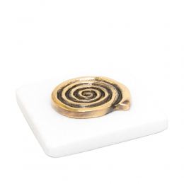 Desk Accessories Set of 2 - "Spiral" Design. Handmade of Solid Metal & White Marble, Letter Opener & Paperweight