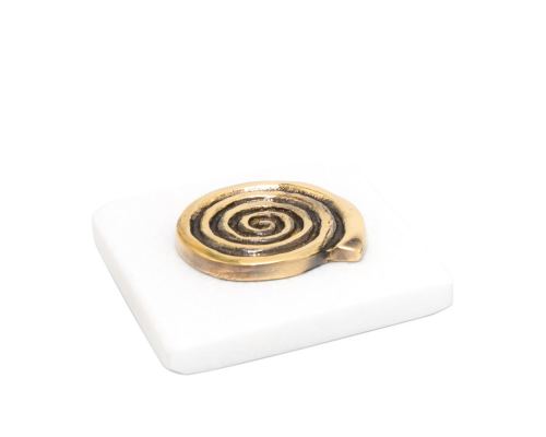 Desk Accessories Set of 2 - "Spiral" Design. Handmade of Solid Metal & White Marble, Letter Opener & Paperweight