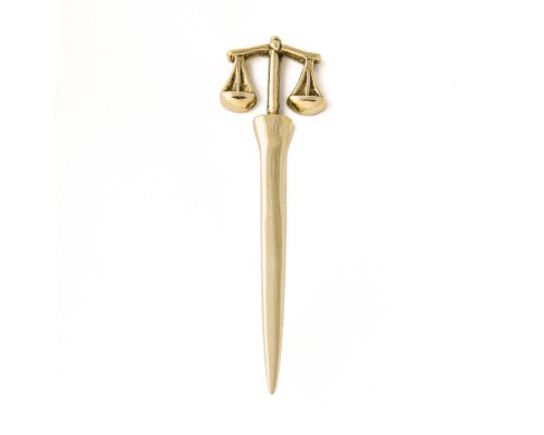Desk Accessories Set of 4 - "Scale or Balance of Themis" Design, Symbol of Justice. Solid Metal, Letter Opener, Paperweight, Business Card Holder, Pen Cup Holder
