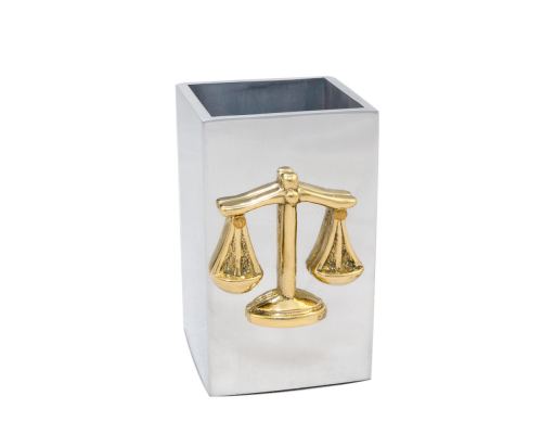 Desk Accessories Set of 4 - "Scale or Balance of Themis" Design, Symbol of Justice. Solid Metal, Letter Opener, Paperweight, Business Card Holder, Pen Cup Holder