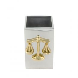 Desk Accessories Set of 4 - "Scale or Balance of Themis" Design, Symbol of Justice. Solid Metal, Letter Opener, Paperweight, Business Card Holder, Pen Cup Holder