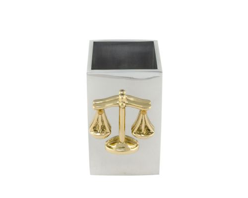 Desk Accessories Set of 4 - "Scale or Balance of Themis" Design, Symbol of Justice. Solid Metal, Letter Opener, Paperweight, Business Card Holder, Pen Cup Holder