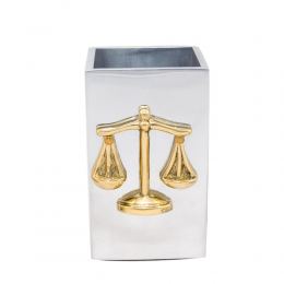 Desk Accessories Set of 2 - "Scale or Balance of Themis" Design, Symbol of Justice. Handmade of Solid Metal, Paperweight & Pen Cup Holder