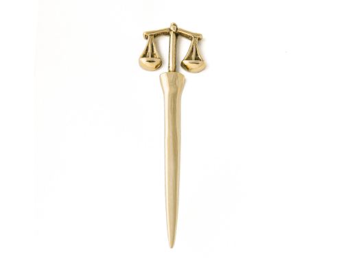 Desk Accessories Set of 2 - "Scale or Balance of Themis" Design, Symbol of Justice. Handmade of Solid Metal, Letter Opener & Business Card Holder