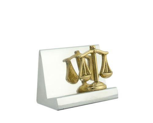Desk Accessories Set of 3 - "Scale or Balance of Themis" Design, Symbol of Justice. Handmade of Solid Metal, Paperweight, Business Card Holder, Pen Cup Holder