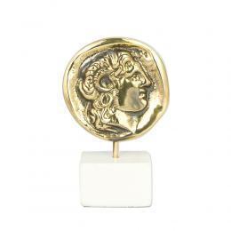 Alexander the Great, Table Sculpture - Solid Brass on White Marble - Handmade Decor Creation - 11.5cm (4.53")