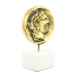Alexander the Great, Table Sculpture - Solid Brass on White Marble - Handmade Decor Creation - 11.5cm (4.53")
