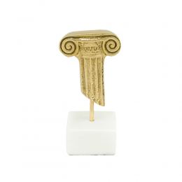 Ancient Gold Column - Pillar, Table Sculpture - Solid Brass on White Marble - Handmade Decor Creation - 12cm (4.7")