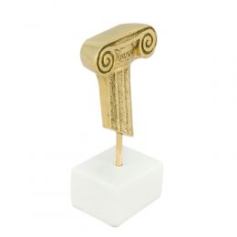 Ancient Gold Column - Pillar, Table Sculpture - Solid Brass on White Marble - Handmade Decor Creation - 12cm (4.7")