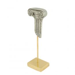 Ancient Silver Column - Pillar, Table Sculpture - Solid Aluminum on Brass Base - Handmade Decor Creation - 17cm (6.7")