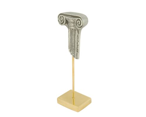 Ancient Silver Column - Pillar, Table Sculpture - Solid Aluminum on Brass Base - Handmade Decor Creation - 17cm (6.7")