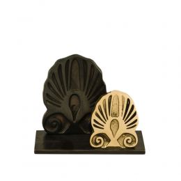 Business Card Holder - Handmade Solid Metal Desk Accessory - Dark Brown & Gold, Dual "Antefix" Design