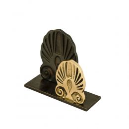 Business Card Holder - Handmade Solid Metal Desk Accessory - Dark Brown & Gold, Dual "Antefix" Design