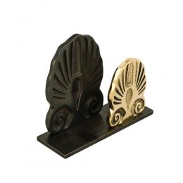 Business Card Holder - Handmade Solid Metal Desk Accessory - Dark Brown & Gold, Dual "Antefix" Design