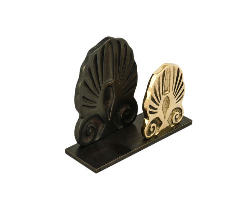 Business Card Holder - Handmade Solid Metal Desk Accessory - Dark Brown & Gold, Dual "Antefix" Design