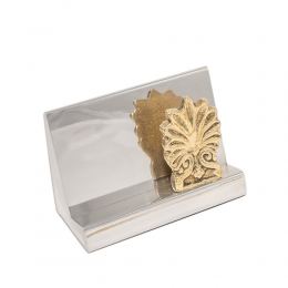 Business Card Holder - Handmade Solid Metal Desk Accessory - Silver & Gold, "Antefix" Design