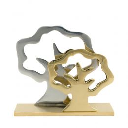 Business Card Holder - Handmade Solid Metal Desk Accessory - Silver & Gold, Dual "Trees" Design