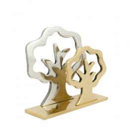 Business Card Holder - Handmade Solid Metal Desk Accessory - Silver & Gold, Dual "Trees" Design