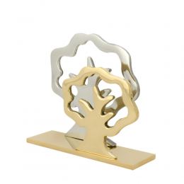 Business Card Holder - Handmade Solid Metal Desk Accessory - Silver & Gold, Dual "Trees" Design