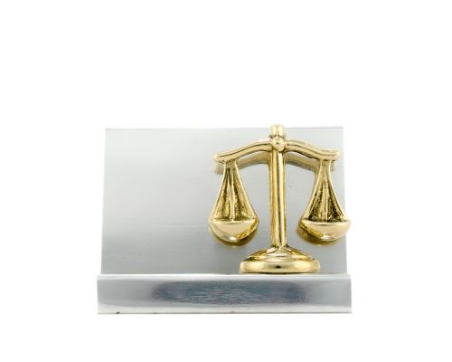 Business Card Holder - Handmade Solid Metal Desk Accessory, "Balance or Scale of Themis" Design, Symbol of Justice