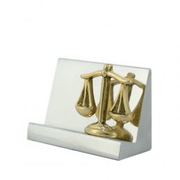 Business Card Holder - Handmade Solid Metal Desk Accessory, "Balance or Scale of Themis" Design, Symbol of Justice