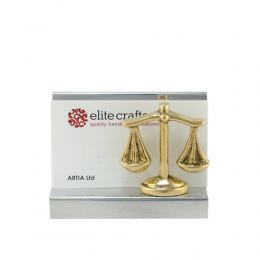 Business Card Holder - Handmade Solid Metal Desk Accessory, "Balance or Scale of Themis" Design, Symbol of Justice