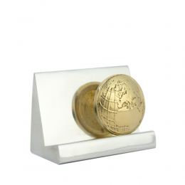 Business Card Holder - Handmade Solid Metal Desk Accessory, "Globe" Design, Silver & Gold Color