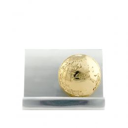 Business Card Holder - Handmade Solid Metal Desk Accessory, "Globe" Design, Silver & Gold Color